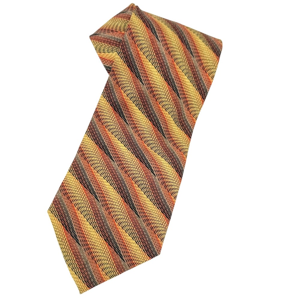Jhane Barnes Mens Silk Necktie Gold Orange Brown Textured Diagonal Stripe Tie